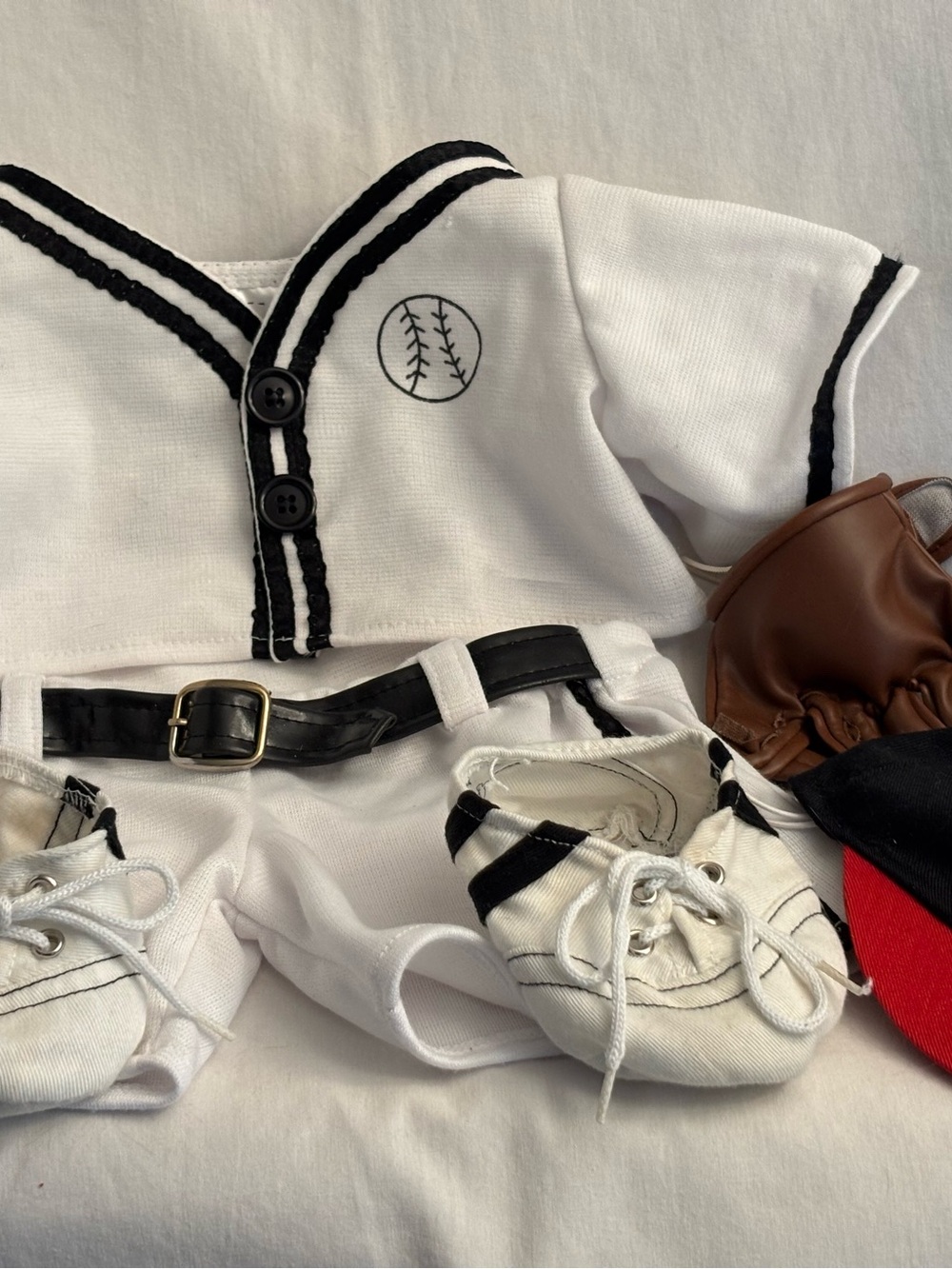 Build a Bear ~ Black & White Baseball Uniform w/ Mitt & Hatt